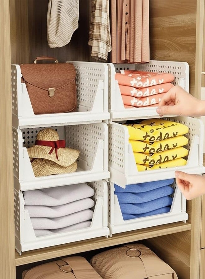 MECHDEL Wardrobe Organizer for Storage/Polypropylene Foldable & Stackable Closet Basket/Cupboard Organizer for Clothes/Mounted Closet Systems (FOLDABLE BASKET-WHITE, 2PCS) - Image 3